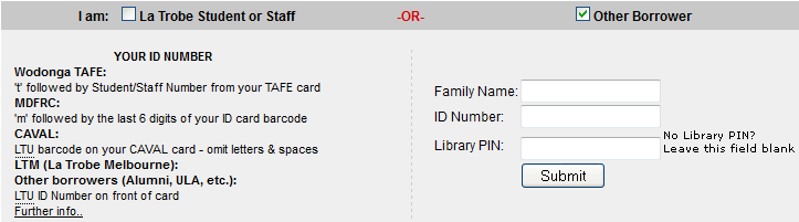 Patron login - other
