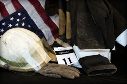 US flag, hard hat, Sept 11
