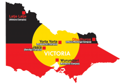 State of Victoria covered in indigenous flag with indigenous groups labelled