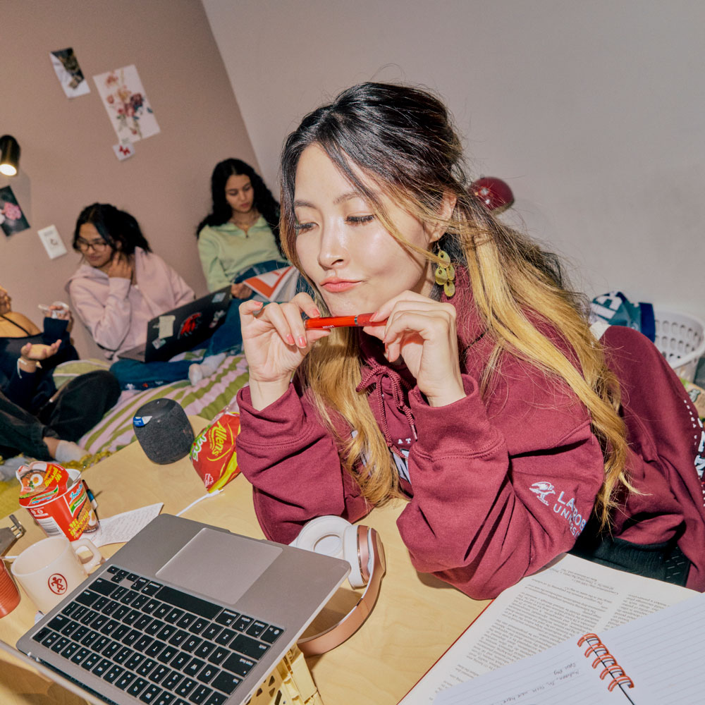 Image of student studying on desk.