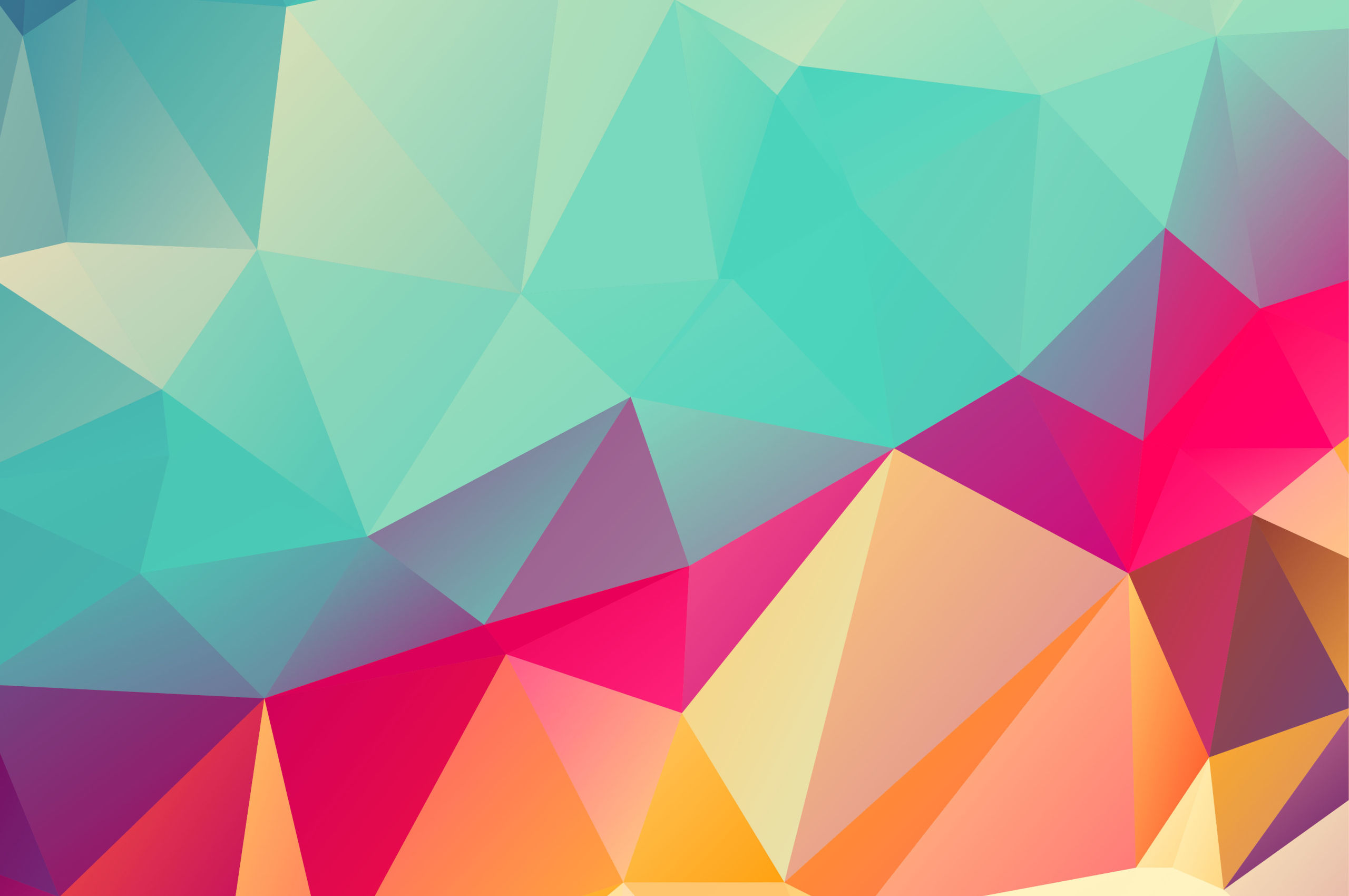 Colourful polygonal background in shades of aquamarine, red, purple and yellow