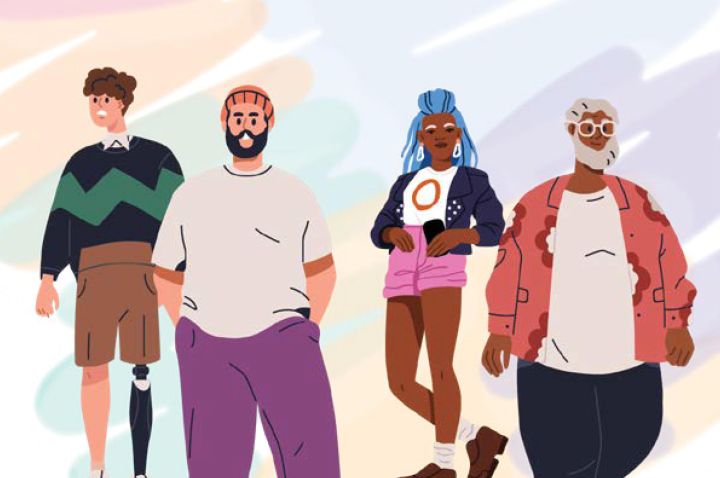 Cartoon of a group of diverse people