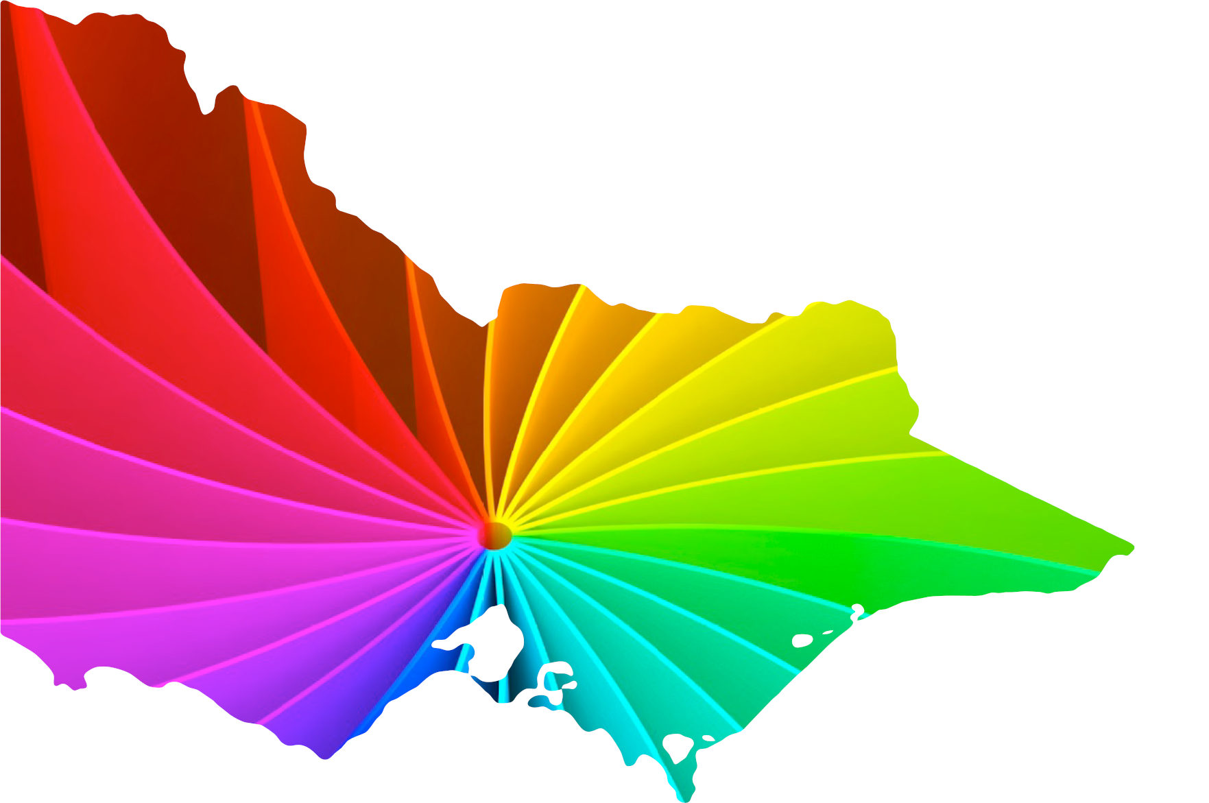 Design of rainbow swirled pages, cut out in the shape of the state of Victoria
