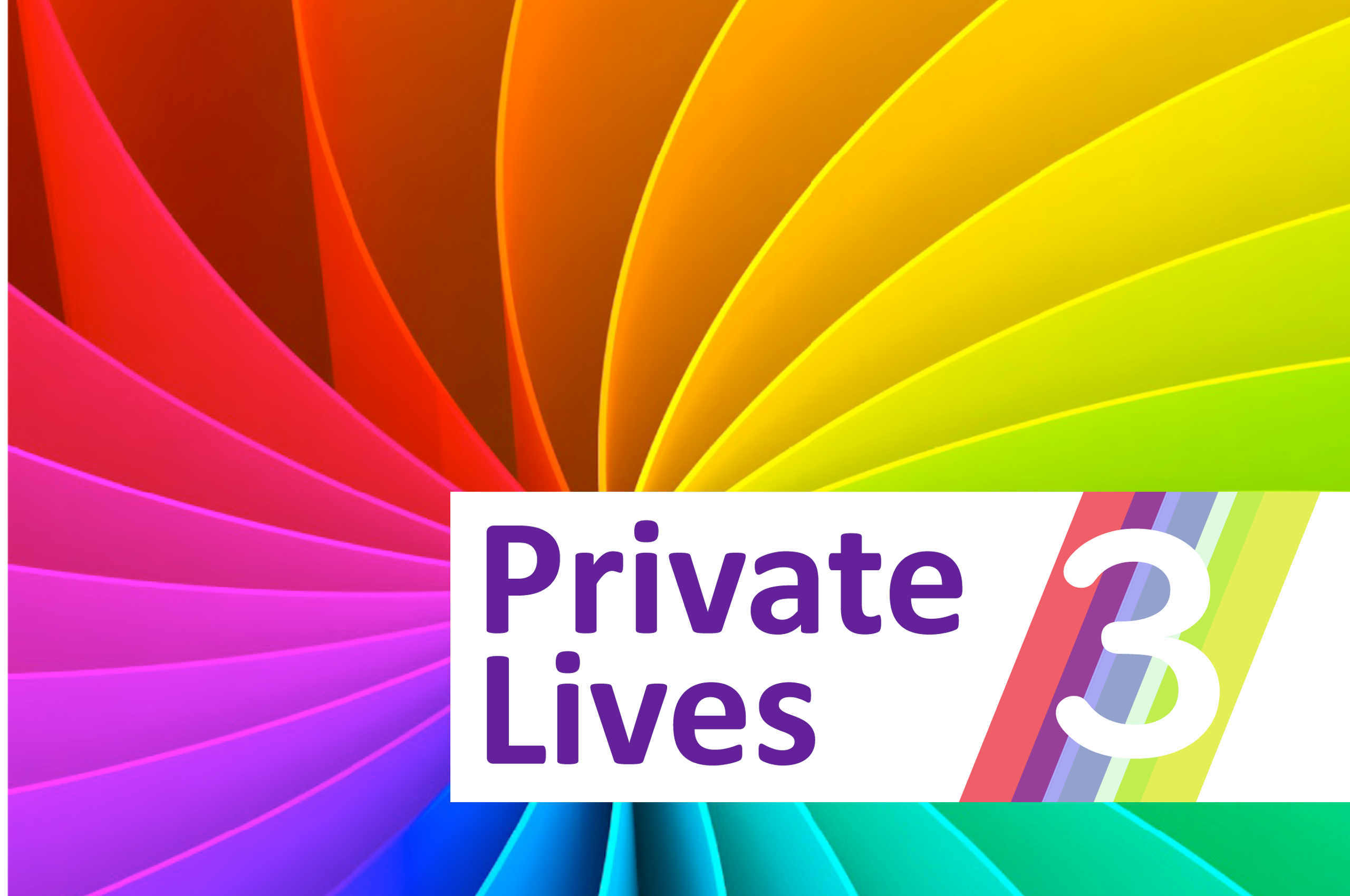 Private Lives 3 logo on design of fanned rainbow cards