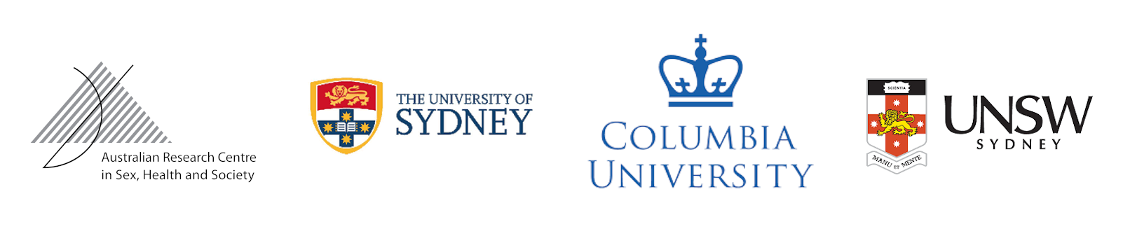 The logos of the Australian Research Centre in Sex, Health and Society, the University of Sydney, Columbia University and UNSW Sydney