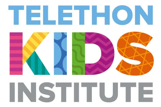 Text 'Telethon Kids Institute' with 'KIDS' in letters made of a variety of bright colours and patterns