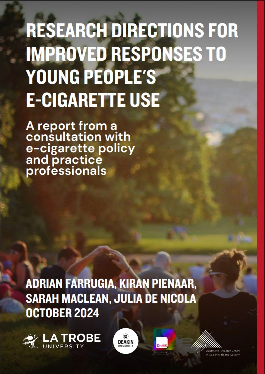 The cover of Research Directions for improved responses to young people's e-cigarette use report cover