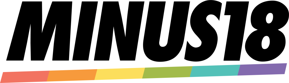 Minus18 logo Minus18 logo with rainbow coloured stripe