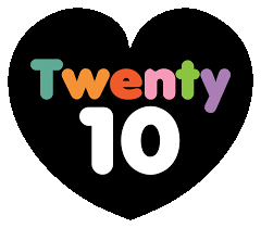 Twenty10 logo Twenty10 logo with coloured letters in a black heart shape