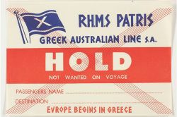A baggage label for luggage of passengers (1st generation migrants to Australia) stored in the hold of a ship during the voyage. Image is from Museums Victoria.