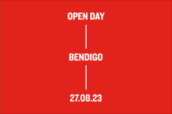 Text on red background reading: Open Day, Bendigo, 27.08.23.