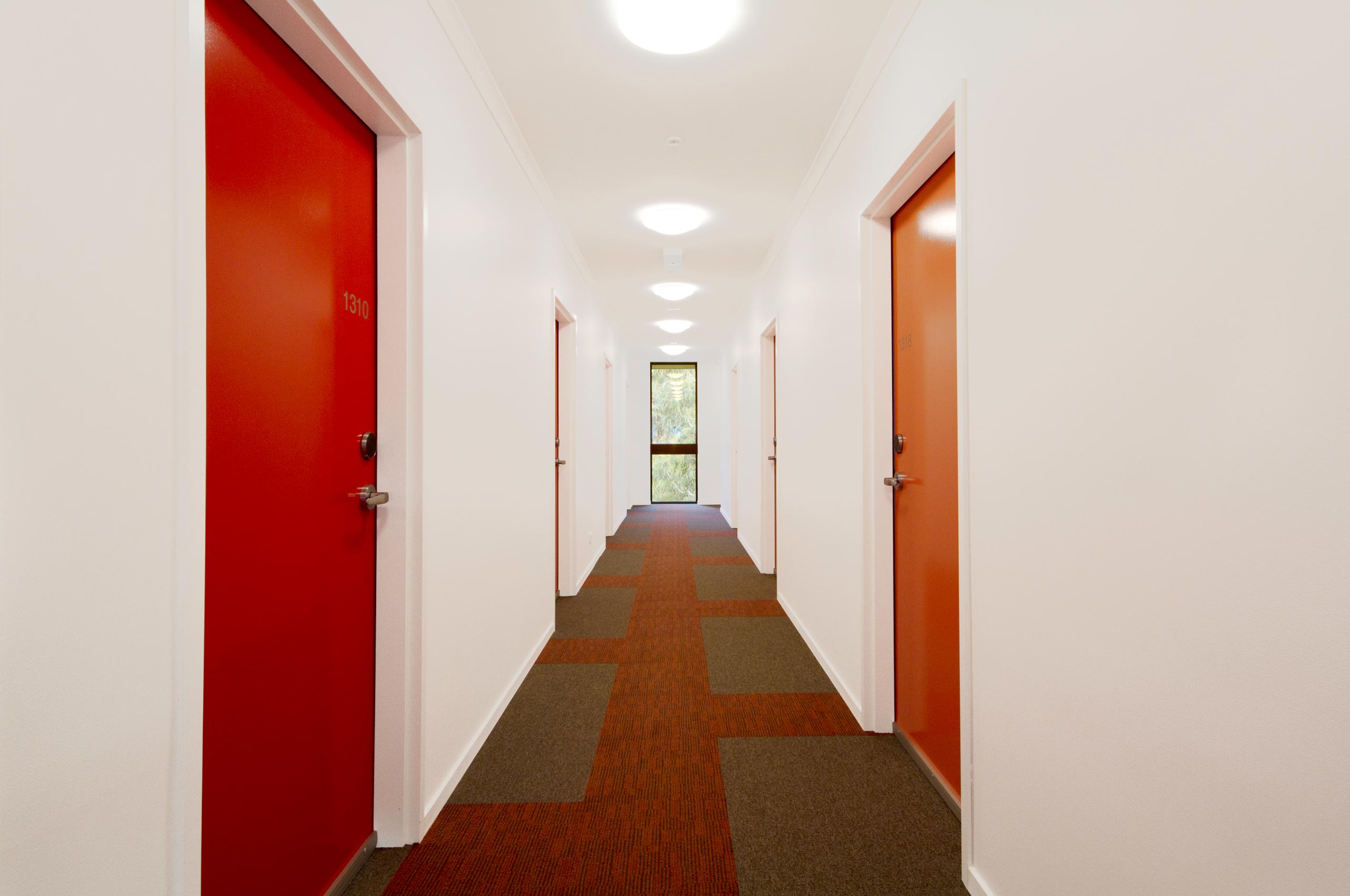 Internal hallway of the Hillside Apartments.