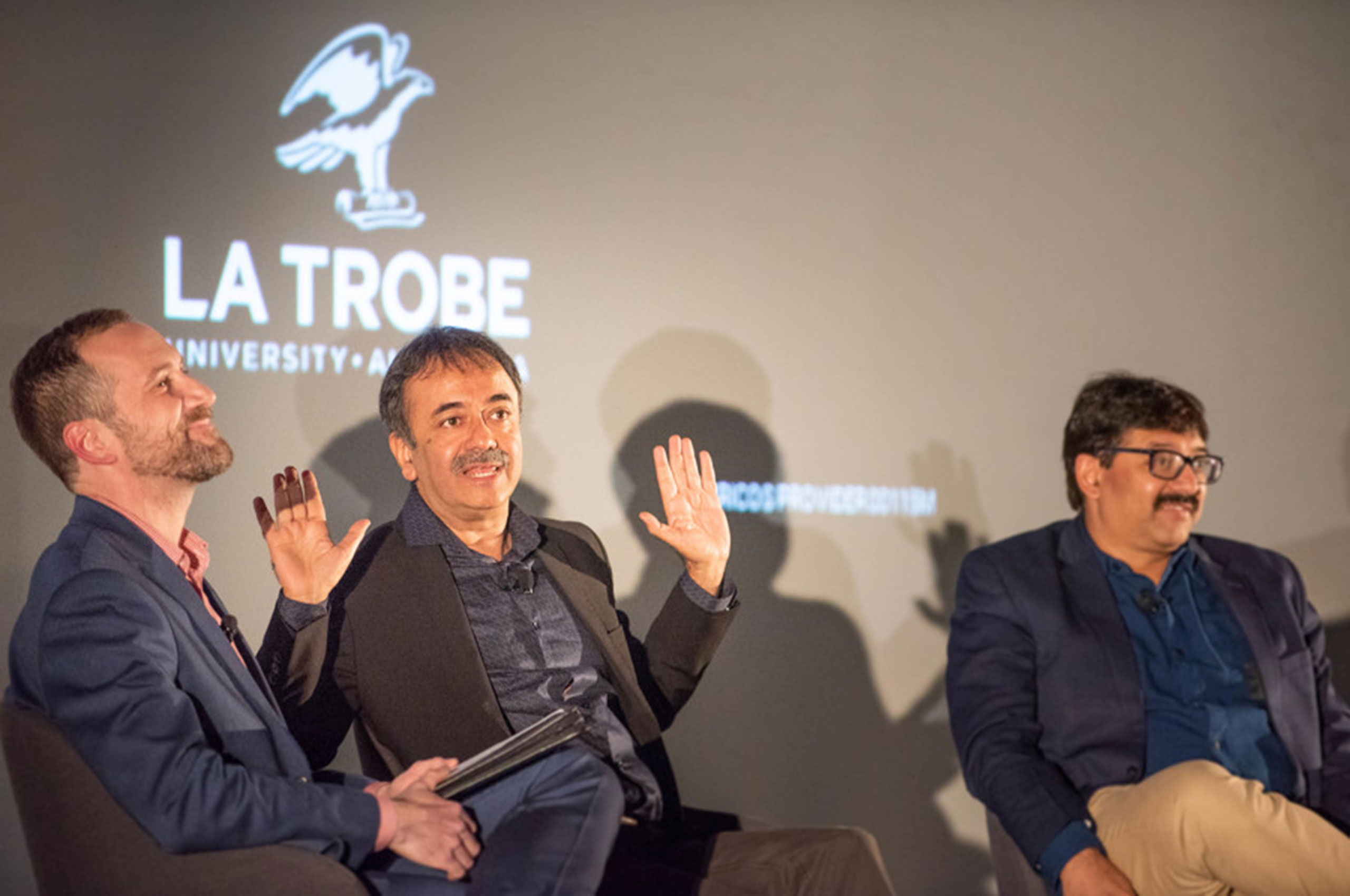 Director Rajkumar Hirani and writer Abhijat Joshi at La Trobe University.