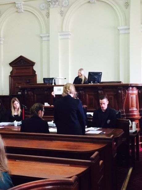 Students mooting at Bendigo’s Magistrate Court for the regional rounds of the 2015 High School Mooting Competition, organised by La Trobe Law School.