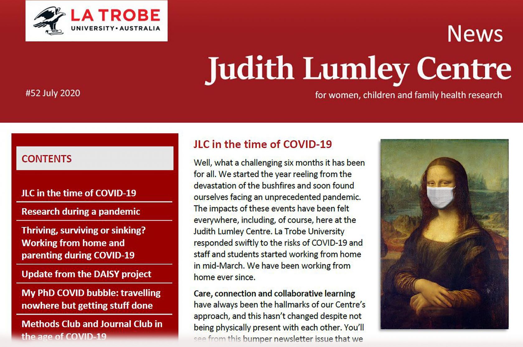 JLC Newsletter July 2020 edition, News, La Trobe University