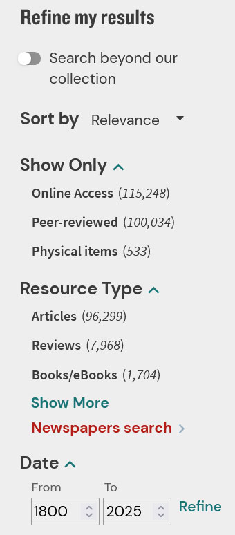 Filters for search results in Primo