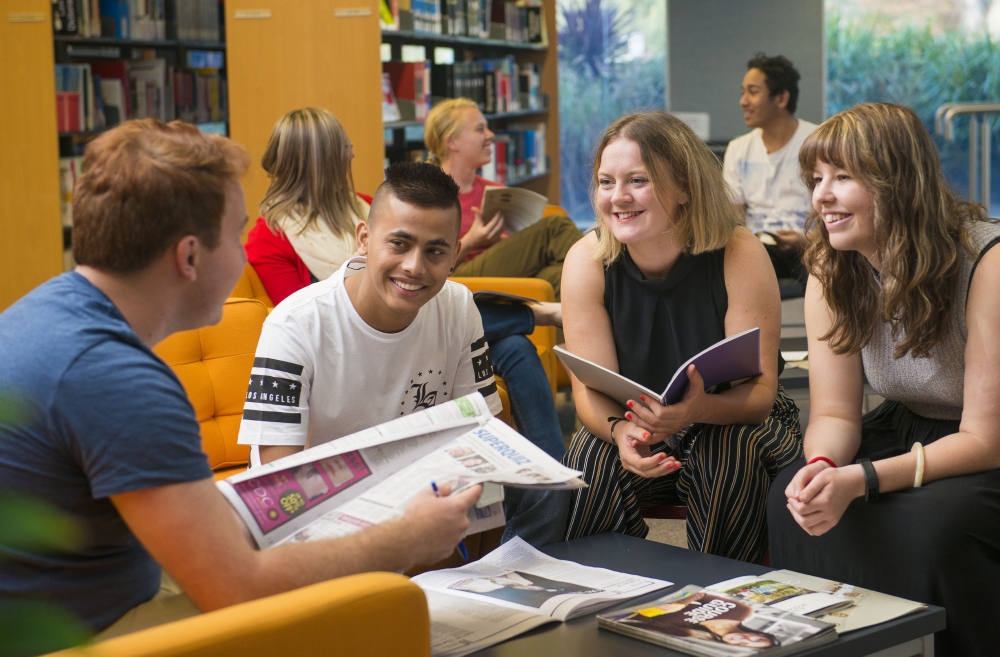 Students working together in the library
