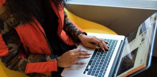 Student using a laptop computer