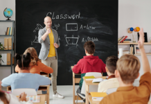 Teacher teaching a classroom of students