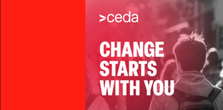 Graphic with CEDA logo and heading 'Change starts with you'