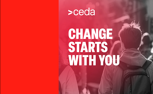 Graphic with CEDA logo and heading 'Change starts with you'