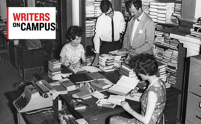 Writers on campus_WordPress Article (650 x 400) Library photo from the archives with writers on campus logo