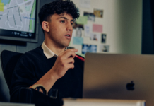 Student working on laptop