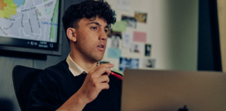 Student working on laptop