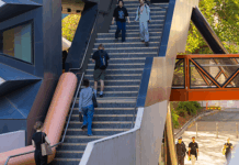 Students walking up stairs