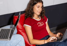 Student working on laptop