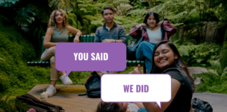 A group of students sitting in front of greenery, with a 'You Said, We Did' logo overlayed on the image.