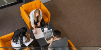 A group of students studying at a table