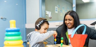 A child during a hearing test at the Audiology Clinic