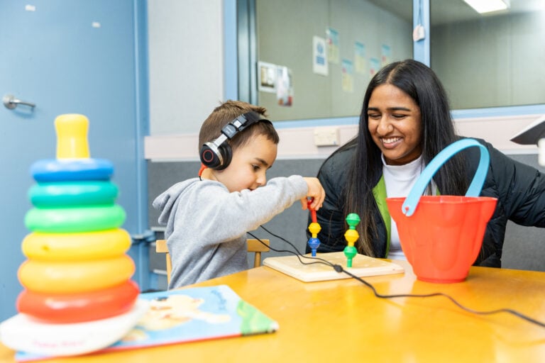 A child during a hearing test at the Audiology Clinic