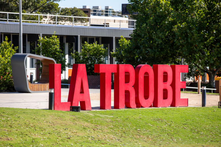 The La Trobe sign at the Bendigo campus.