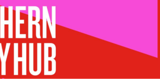 Northern Study Hub logo - text on red and pink background.