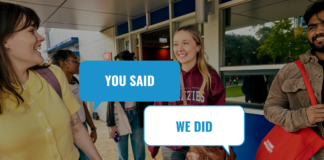 Image of students walking with You Said, We Did logo overlayed