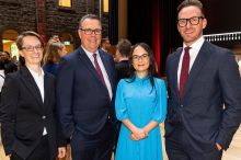 Professor Fiona Kelly, Dean of La Trobe Law School and Vice-Chancellor Professor John Dewar AO with alumni guest speakers Kobra Moradi, Lawyer at Australian Centre for International Justice and Dan Creasey, Director of Responsible Business at King & Wood Mallesons