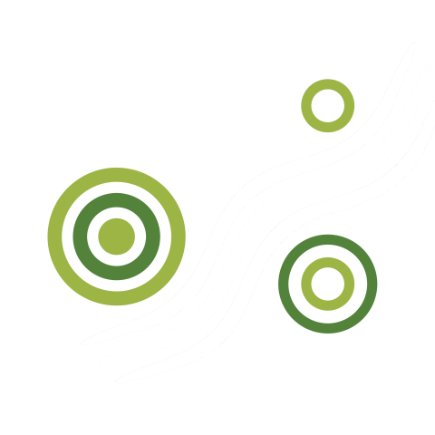Three sets of concentric green circles representing a meeting place