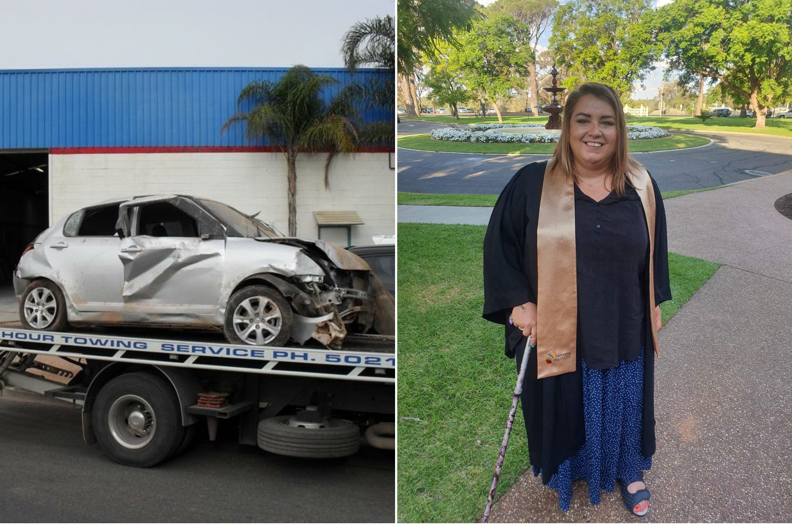 What's left of Kat's car following 2011 crash to graduating at TAFE Kat Kranz's journey from crash to higher education