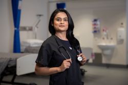 Nursing student, Sonia Bharaj, in the nursing simulation laboratories