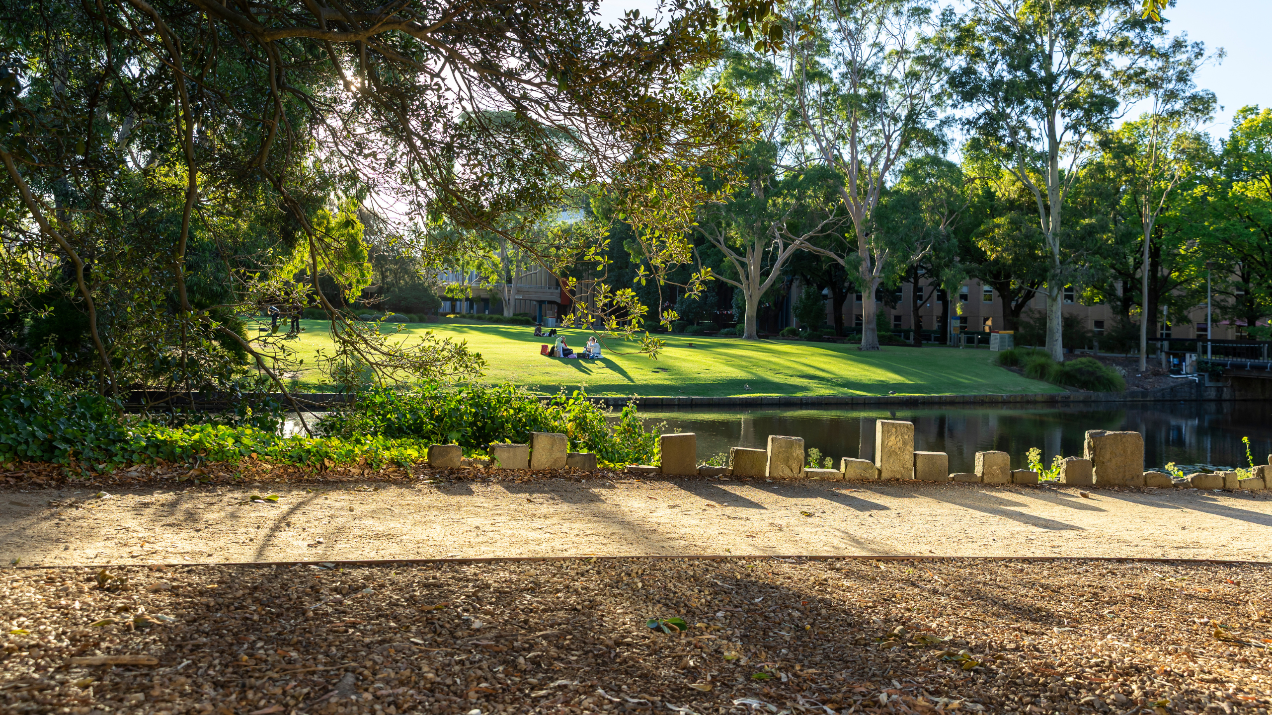Bundoora path with moat in background