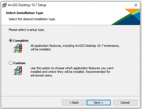 arcgis select complete installation